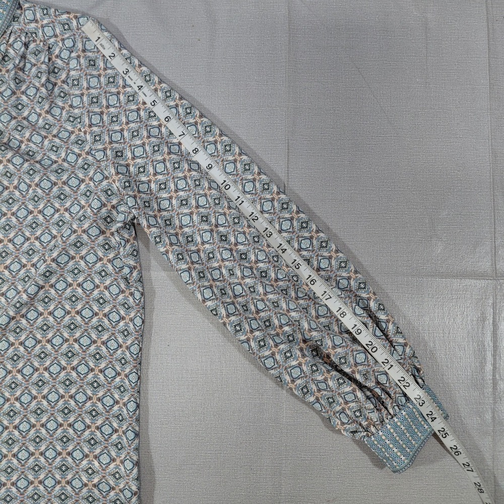 Max Studio Semi Sheer Chiffon Button Up Long Sleeve Blouse LG Geometric Blue - Picture 10 of 10